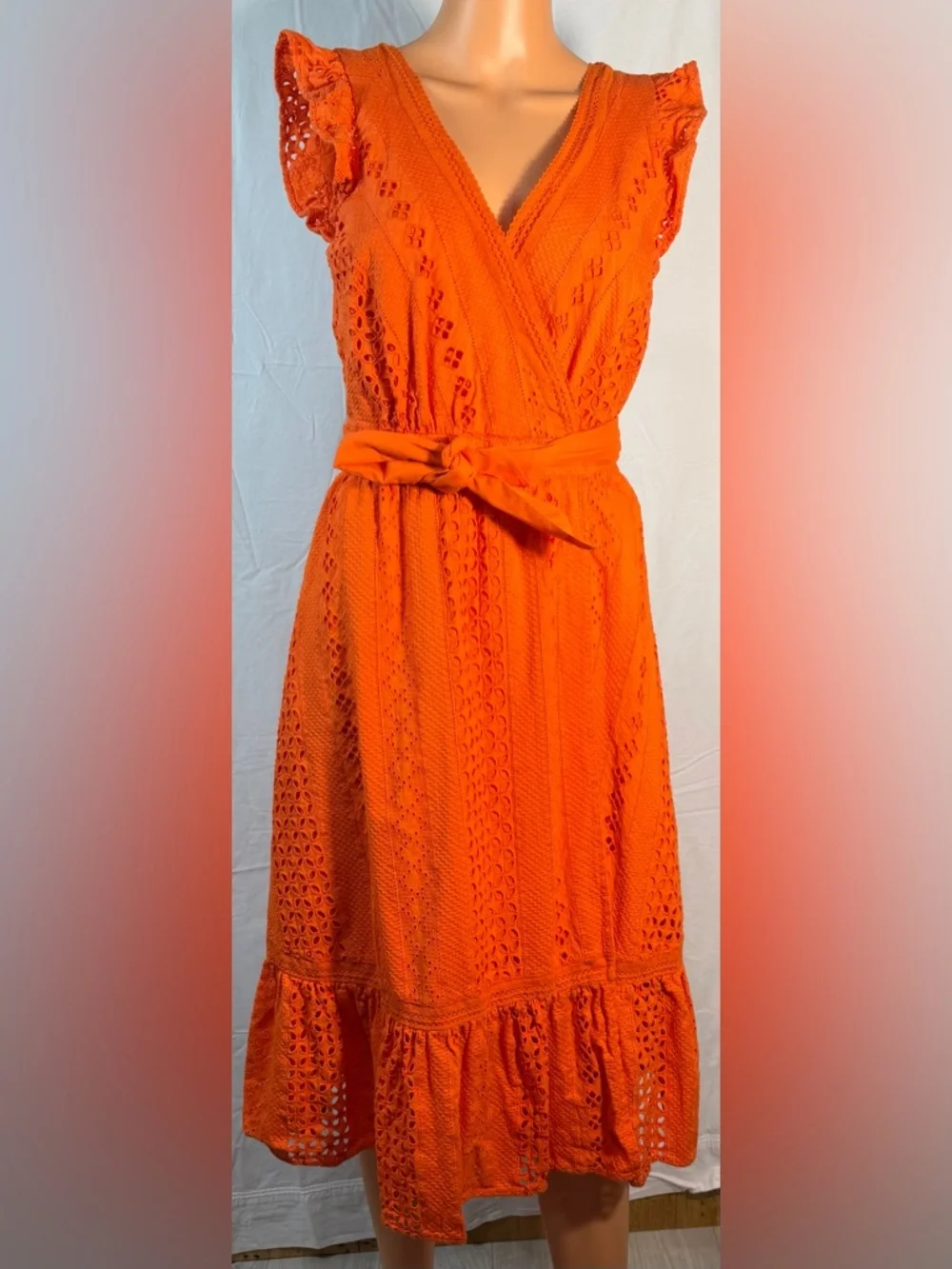 J. Crew Orange Eyelet Wrap Midi Dress